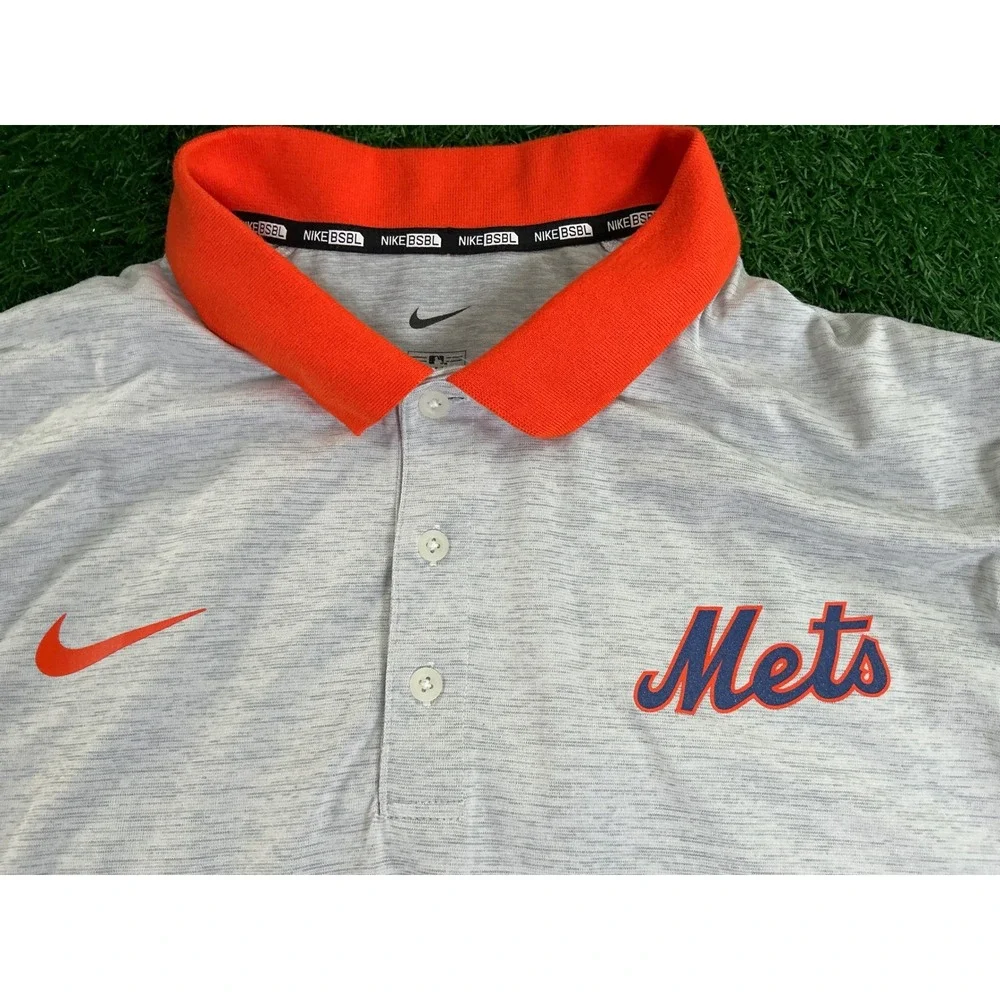 Nike BSBL New York Mets Polo Shirt Mens XL Grey Orange MLB Baseball Swoosh